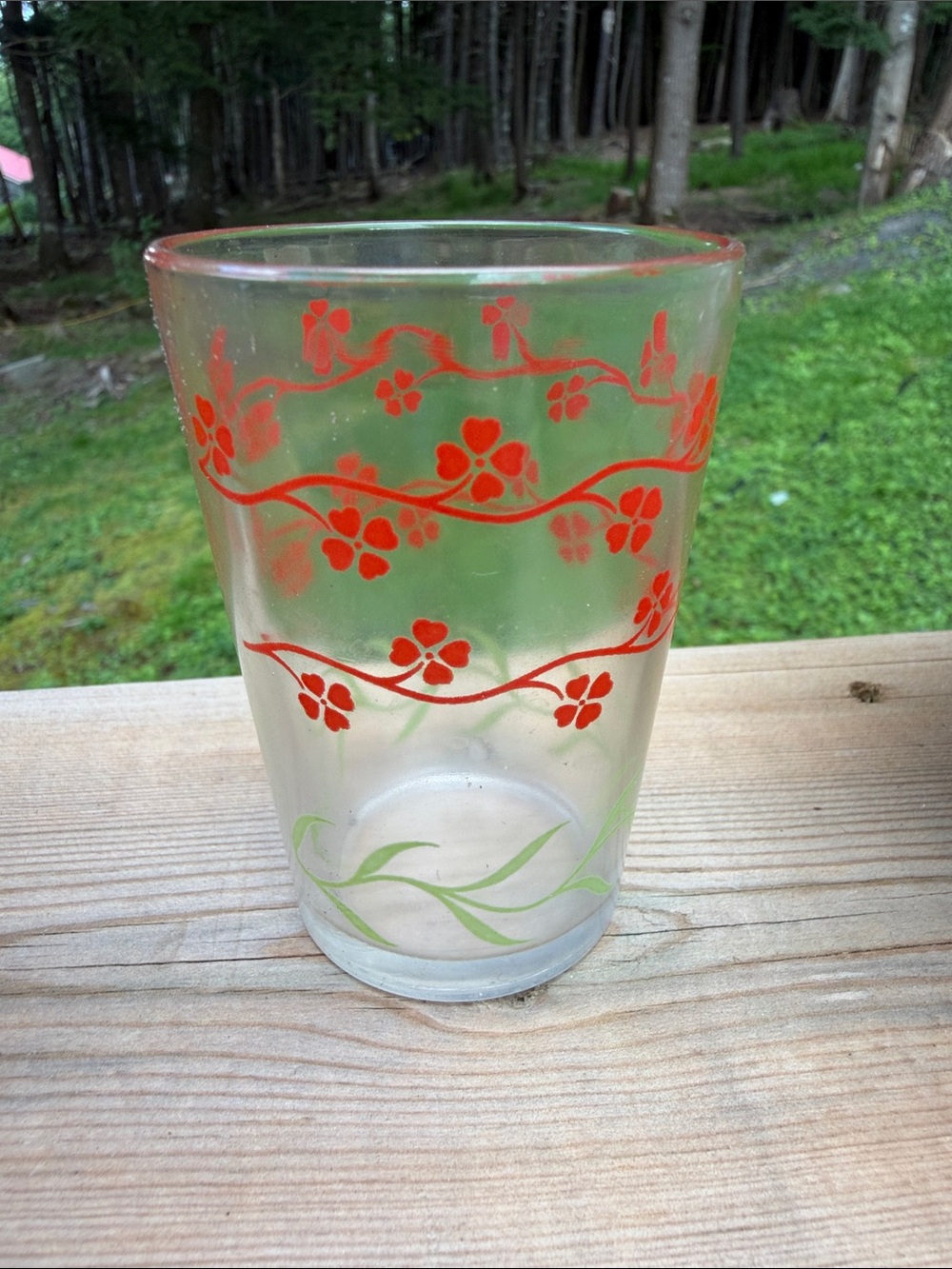 Vintage Hazel Atlas Forget Me Not Floral Juice Glass, Kraft Swanky Swig 1948